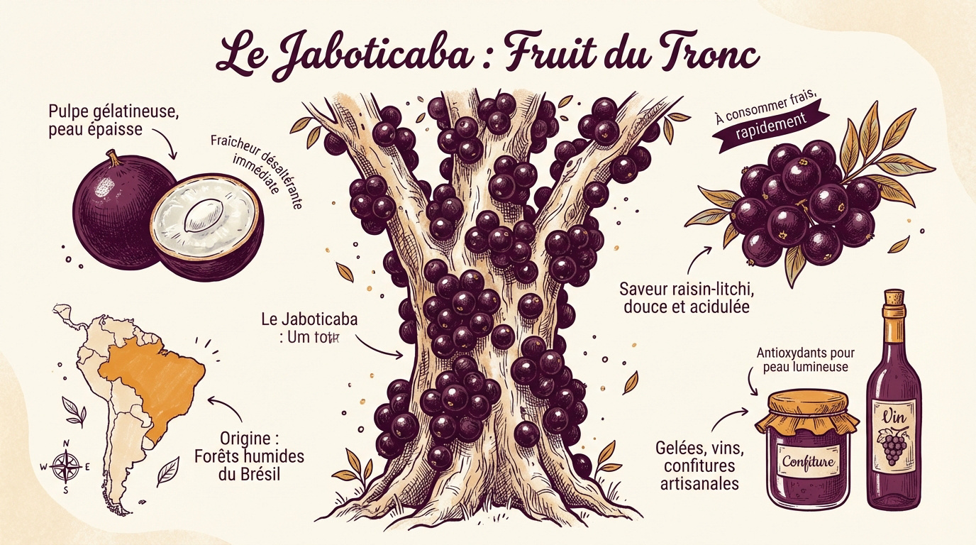 Le Jaboticaba, un fruit noir poussant directement sur le tronc d'un arbre brésilien
