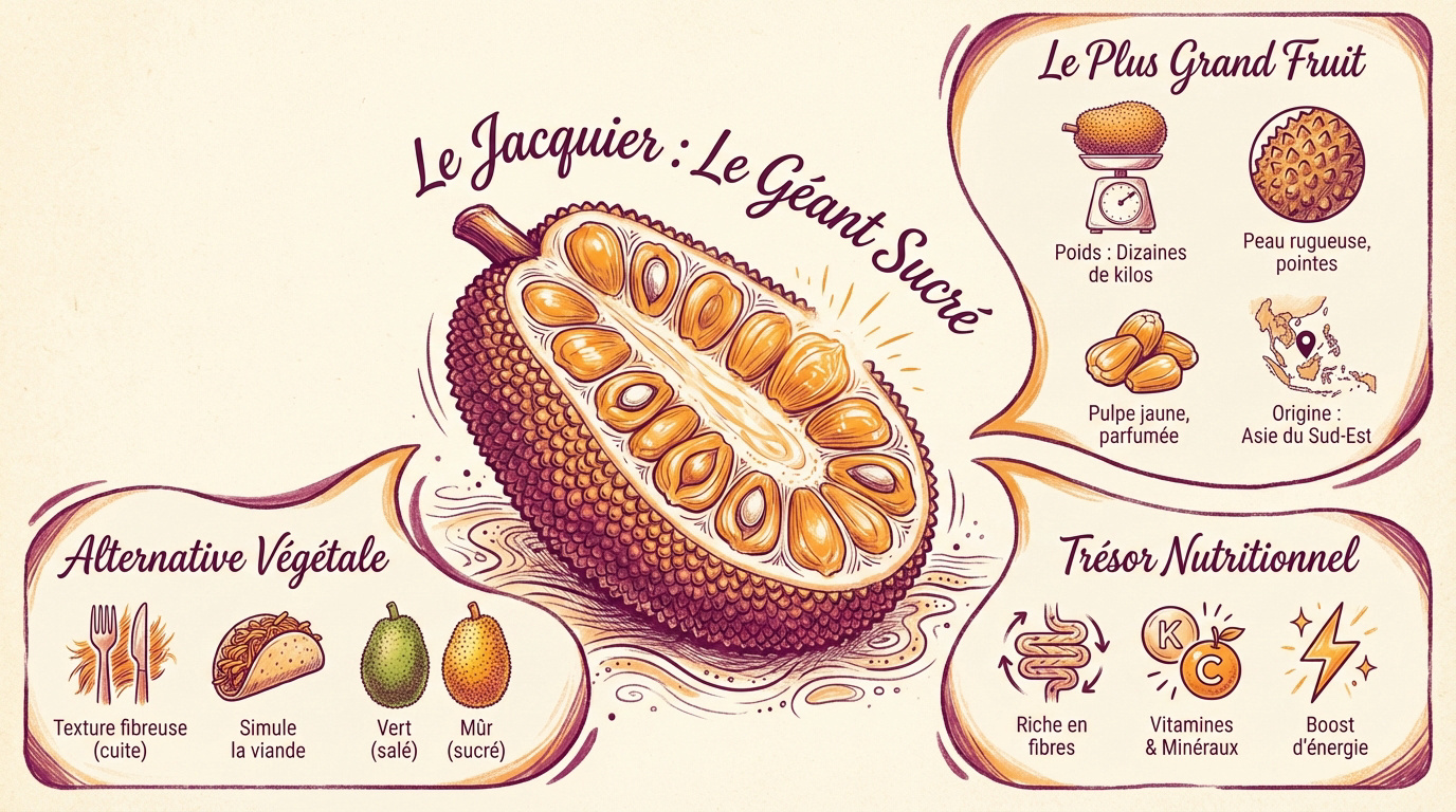 Le fruit du jacquier mûr ouvert avec ses alvéoles jaunes