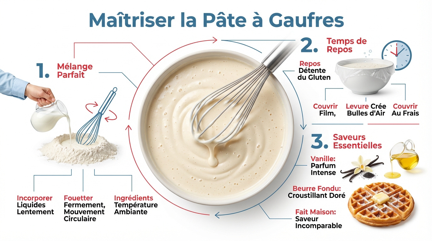 Préparation d'une pâte à gaufres maison lisse et sans grumeaux